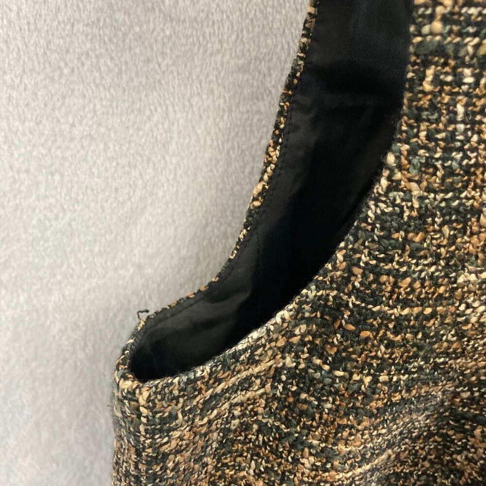 Vintage Newport News Tweed Sheath Dress Size 4 Knee Length Brown Lace Trim Retro - Picture 9 of 14